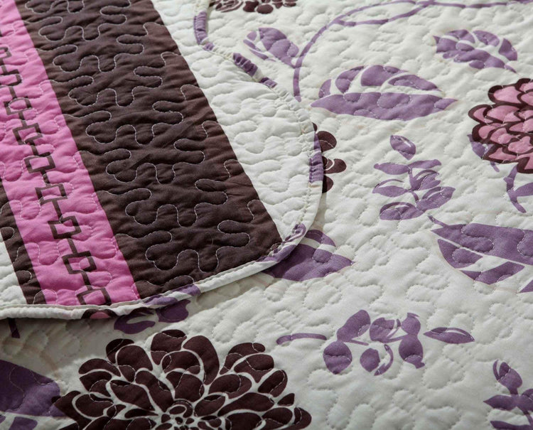 DaDa Bedding Bohemian Purple Blooms Floral Garden Pink Brown Bedspread Set (KBJ1629) Quilts by DaDalogy Bedding Collection