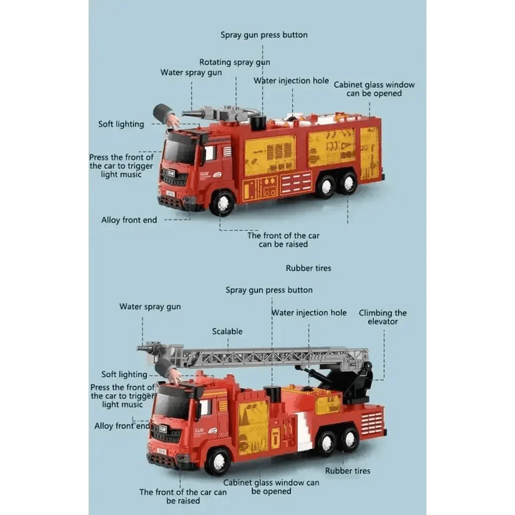 Red Toy Fire Truck with Sprayable Water Tank Fire Truck by DSERS