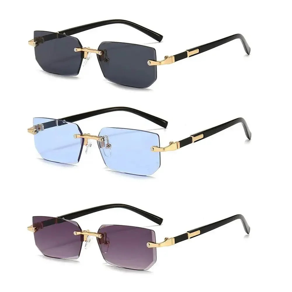Rimless Sunglasses Rectangle Fashion Popular Women Men Shades Small Square Sun Glasses For Female Male Summer Traveling Oculus Sunglasses by Dropshee