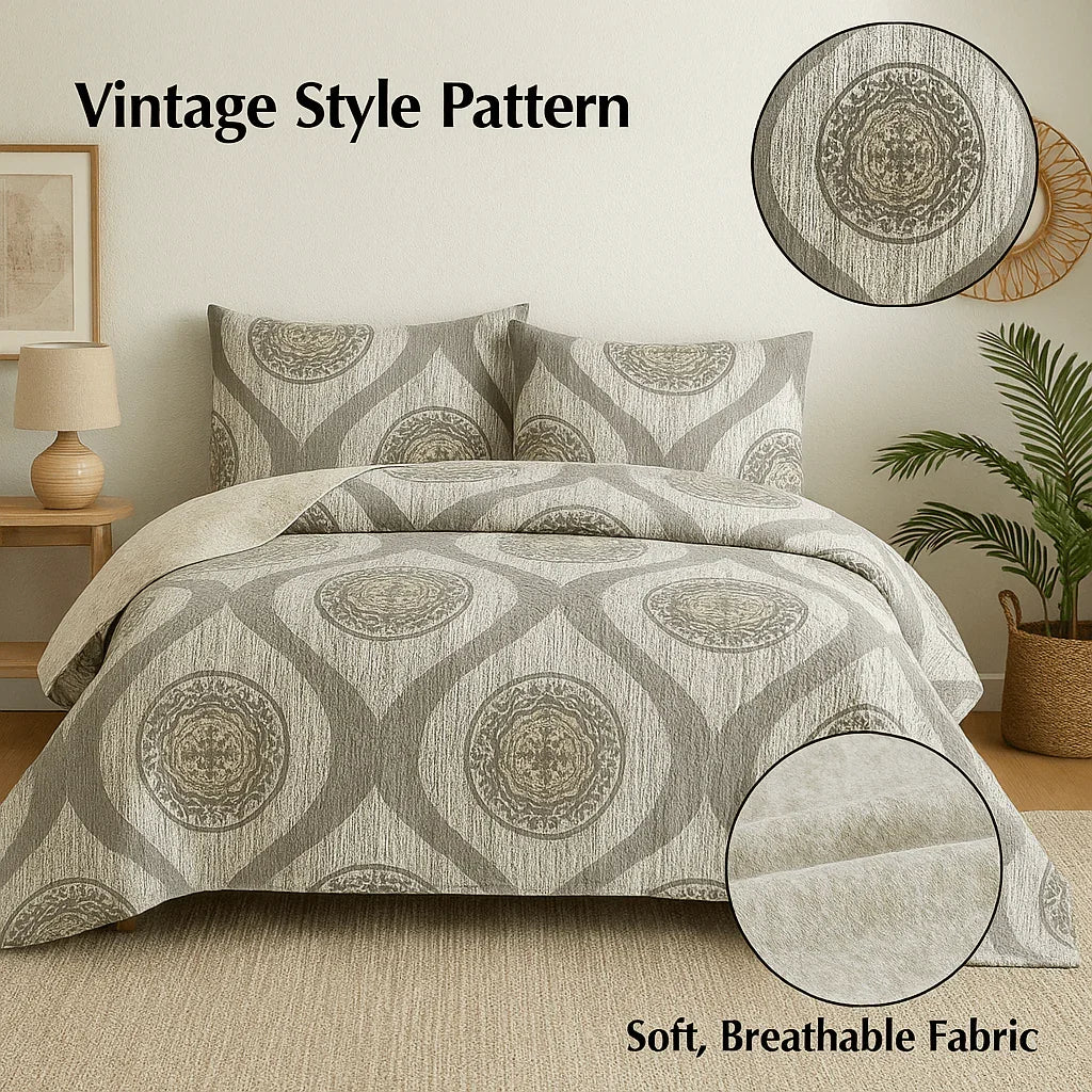 DaDa Bedding Rustic Grey Mosaic Distressed Medallion Reversible Quilted Bedspread Set (SD16299) Bedspreads by DaDalogy Bedding Collection