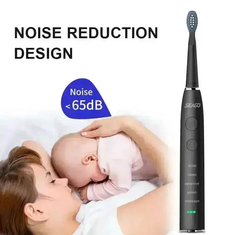 Seago Electric Sonic Toothbrush Black with Case Toothbrush by seago Official Store