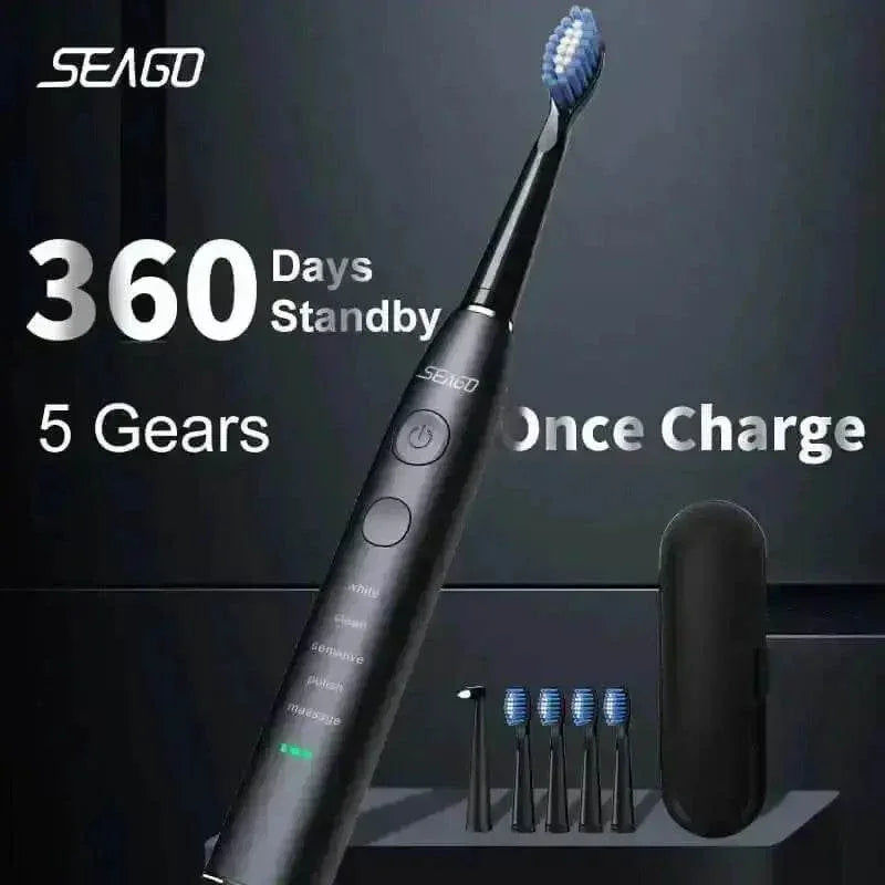 Seago Electric Sonic Toothbrush Black with Case Toothbrush by seago Official Store