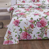 DaDa Bedding Romantic Roses Lovely Spring Pink Floral Garden Fitted & Flat Bed Sheet Set w/ Pillow Cases (JHW879) Sheet Sets by DaDalogy Bedding Collection