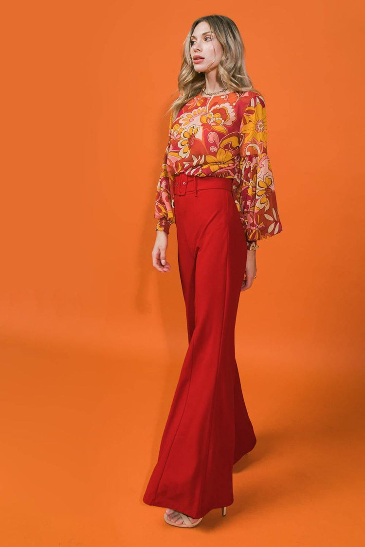 COUNTDOWN THE HOURS WOVEN FLARED PANTS PANTS by Flying Tomato