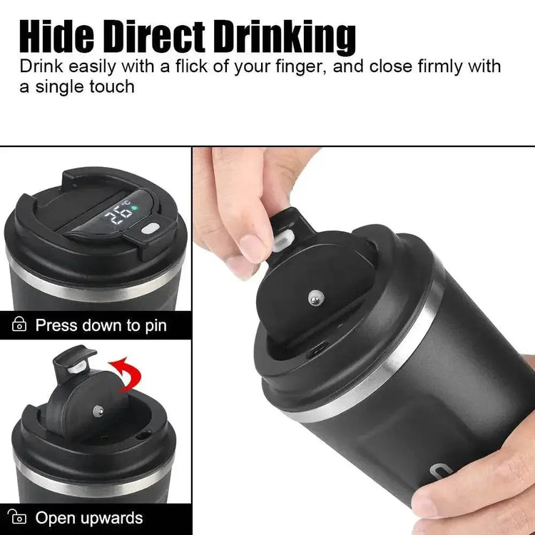 Smart Coffee Tumbler 380ml 510ml Stainless Steel Intelligent Temperature Display Travel Mug Thermos Cup with Portable Rope Smart Coffee Mugs by Dropshee
