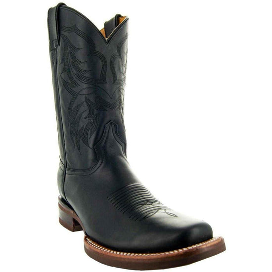 Black Square Toe Leather Cowboy Boots H4002 Cowboy Boots by Soto Boots