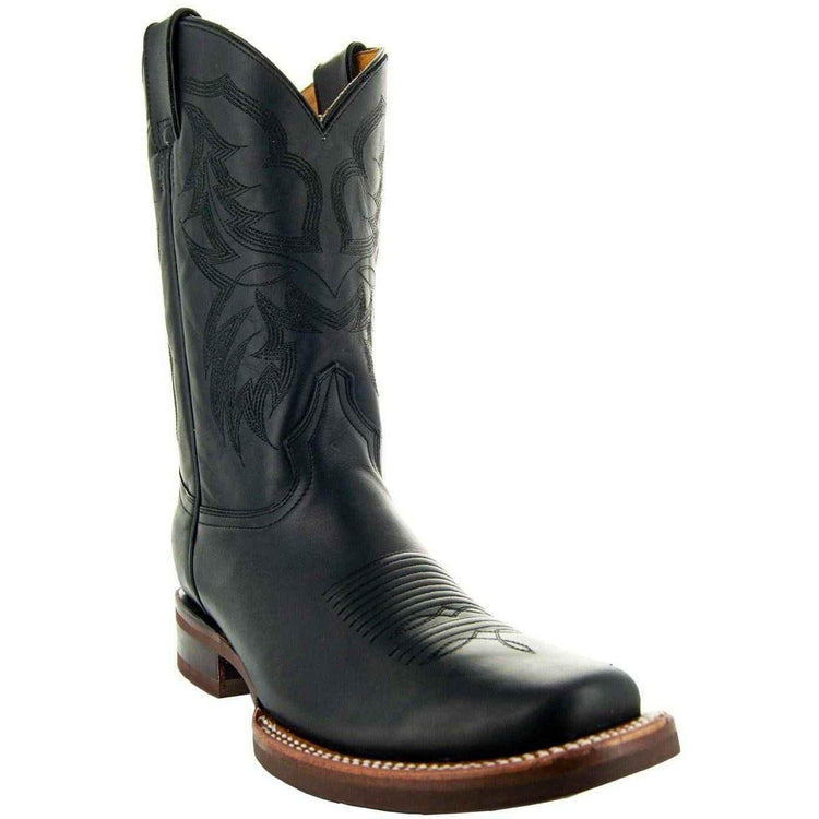 Black Square Toe Leather Cowboy Boots H4002 Cowboy Boots by Soto Boots