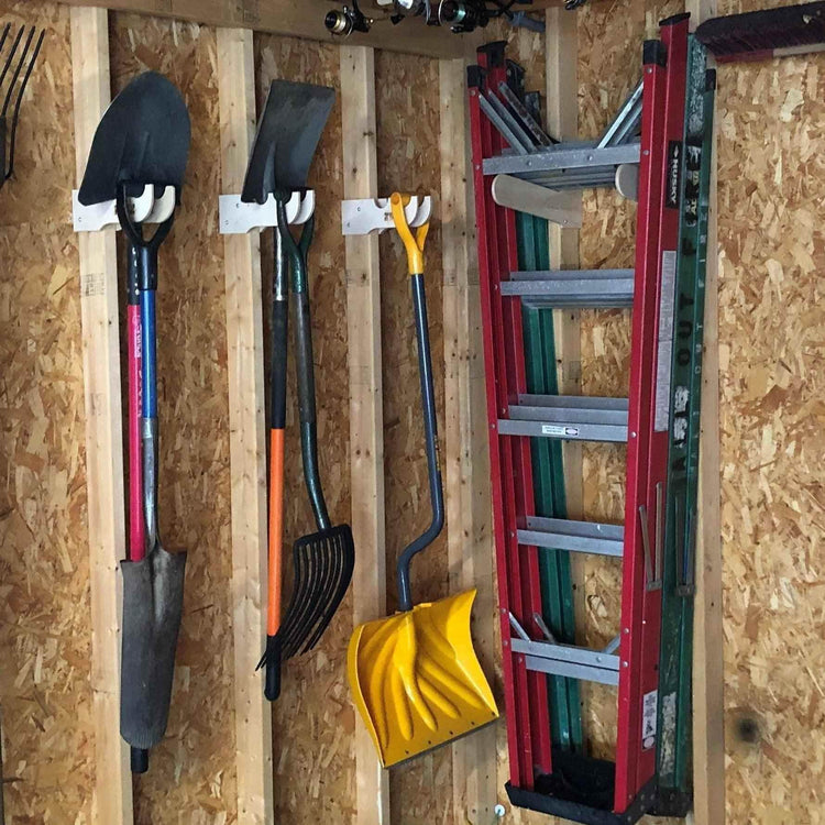 Shed Tool Organizer – Step Ladder & Yard Tool Storage Rack Shed Organization by HangThis Up My Shed Organizing System