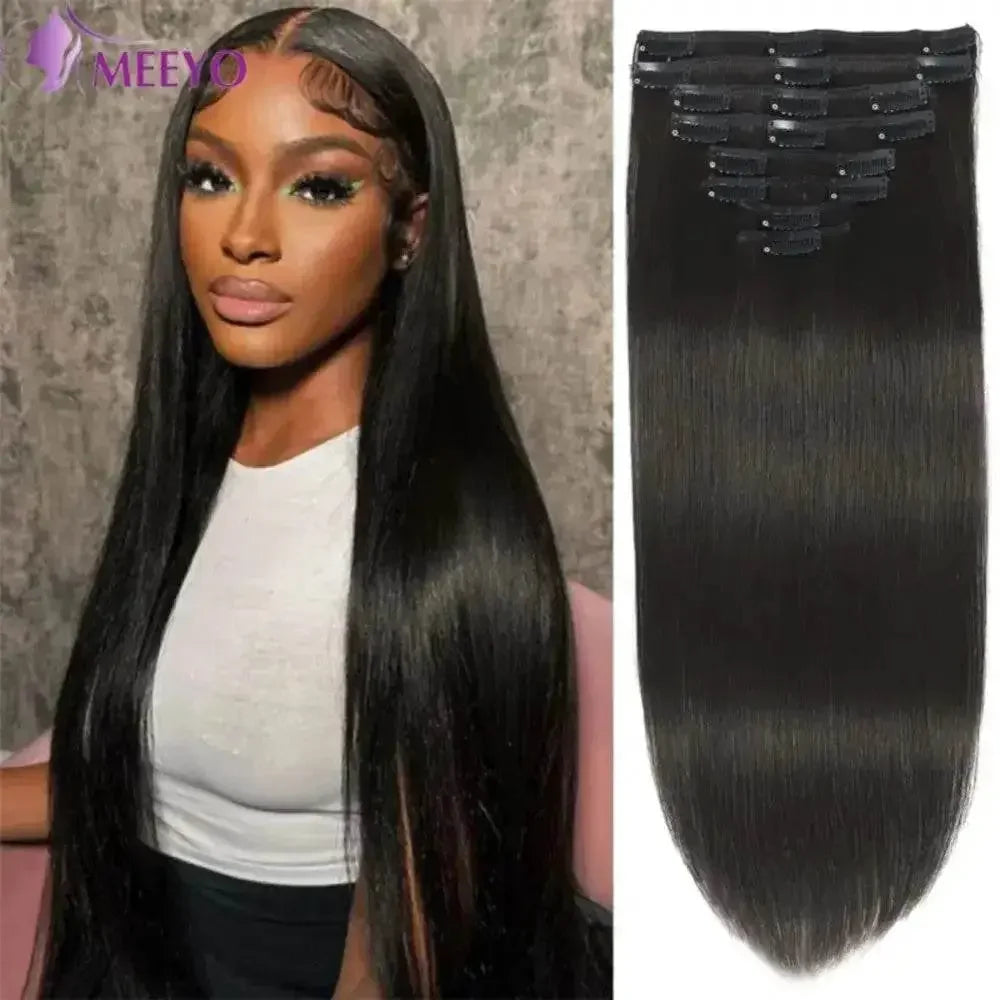Straight Human Hair Extensions Brazilian Natural Seamless Clip ins Human Hair Extensions 16-26 Inch Full Head For Women Wigs by Dropshee