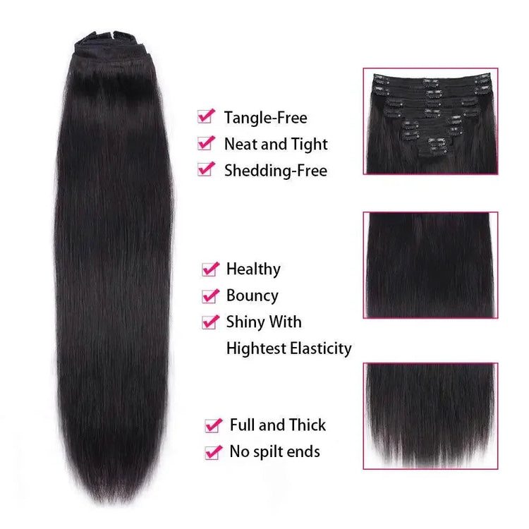 Straight Human Hair Extensions Brazilian Natural Seamless Clip ins Human Hair Extensions 16-26 Inch Full Head For Women Wigs by Dropshee