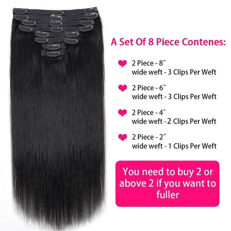 Straight Human Hair Extensions Brazilian Natural Seamless Clip ins Human Hair Extensions 16-26 Inch Full Head For Women Wigs by Dropshee