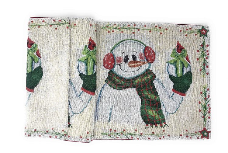 DaDa Bedding Magical Snowman Holiday Woven Tapestry Dining Table Runner (9733) Table Runners by DaDalogy Bedding Collection