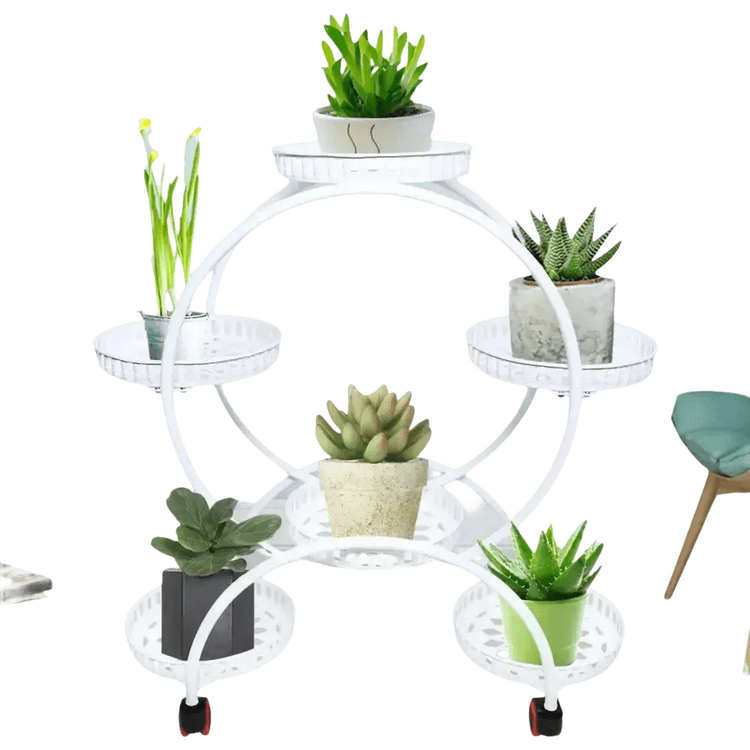 Black Metal Plant Stands Six Tier Circular Design Plant Stand by EASYBUY888 Store