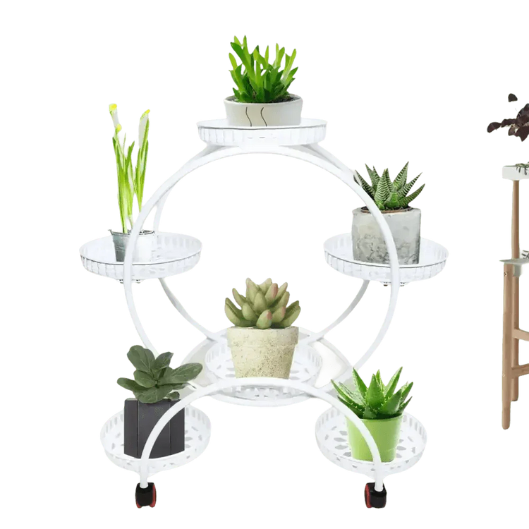 Black Metal Plant Stands Six Tier Circular Design Plant Stand by EASYBUY888 Store