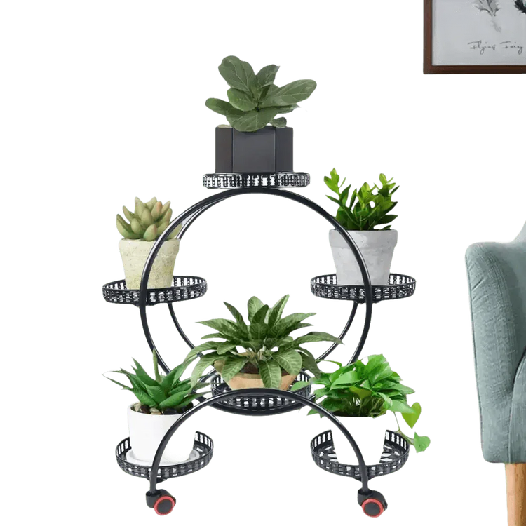 Black Metal Plant Stands Six Tier Circular Design Plant Stand by EASYBUY888 Store