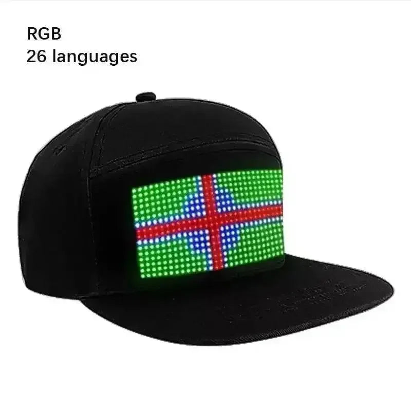 Two Black LED Message Display Baseball Cap USB Rechargeable Cap by DSERS