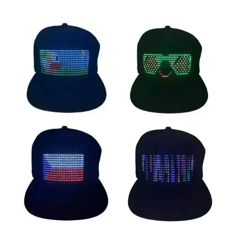 Two Black LED Message Display Baseball Cap USB Rechargeable Cap by DSERS