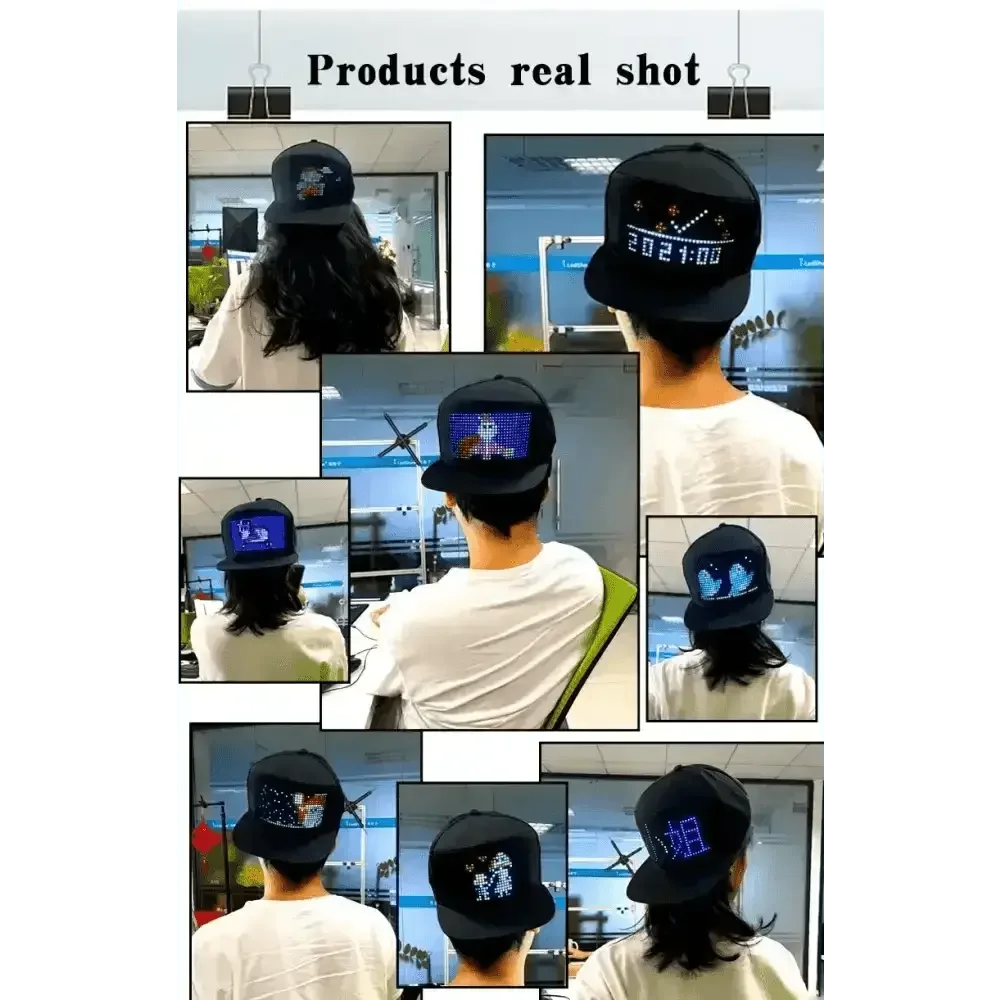 Two Black LED Message Display Baseball Cap USB Rechargeable Cap by DSERS