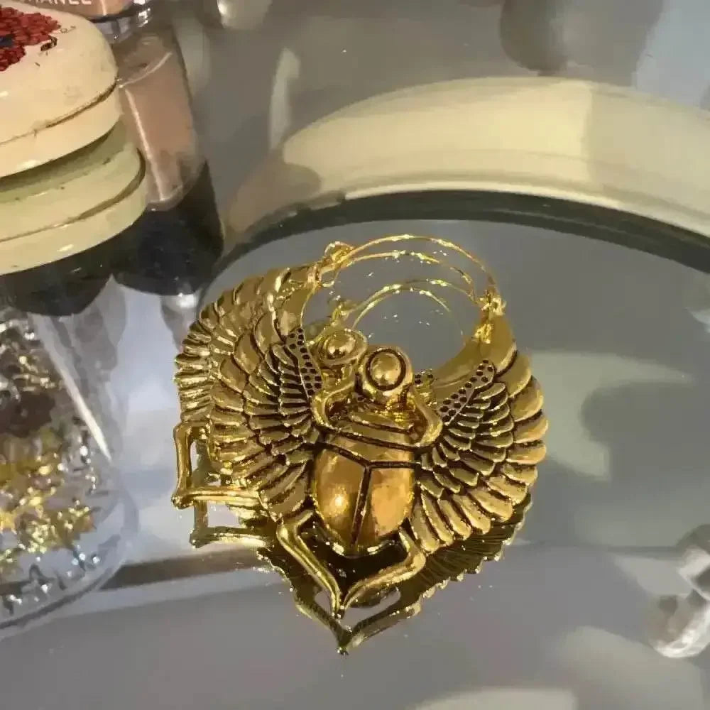 Vintage Egyptian Inspired Designs Sacred Wings Scarab Large Hoops Earrings Gypsy Tribal Women Gold Color Earrings Party Gift Jewelry & Accessories by DSERS