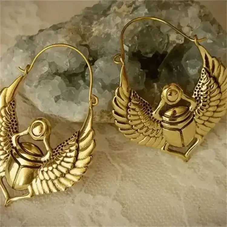Vintage Egyptian Inspired Designs Sacred Wings Scarab Large Hoops Earrings Gypsy Tribal Women Gold Color Earrings Party Gift Jewelry & Accessories by DSERS