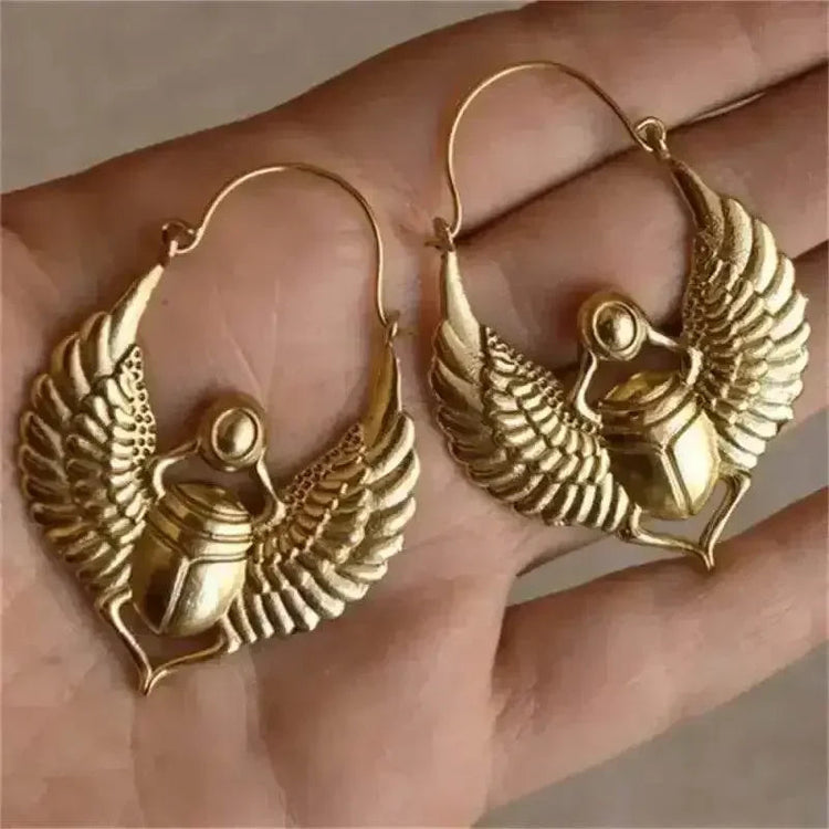 Vintage Egyptian Inspired Designs Sacred Wings Scarab Large Hoops Earrings Gypsy Tribal Women Gold Color Earrings Party Gift Jewelry & Accessories by DSERS