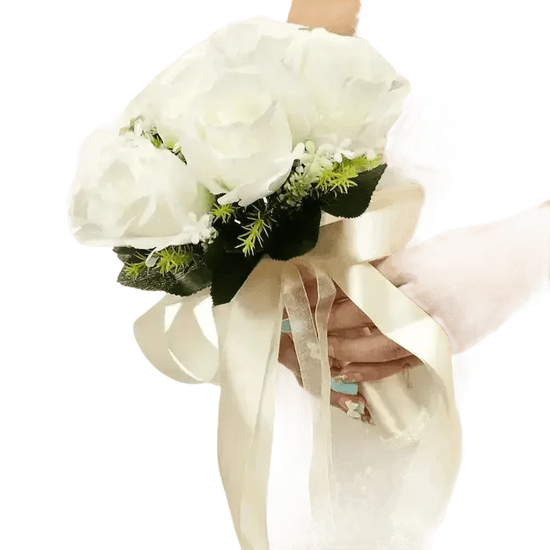 White Rose Wedding Bouquet Artificial Silk Rose Flower Bouquet by Shop1102732563 Store