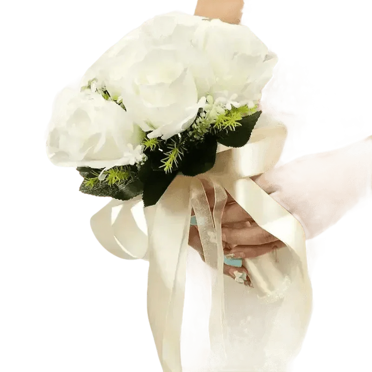 White Rose Wedding Bouquet Artificial Silk Rose Flower Bouquet by Shop1102732563 Store