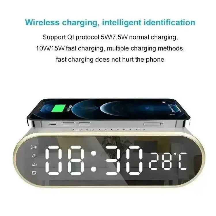 Wireless Charger Alarm Clock Time LED Digital Thermometer Earphone Phone Chargers Fast Charging Station Dock for iPhone Samsung Wireless Charger by DSERS