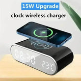 Wireless Charger Alarm Clock Time LED Digital Thermometer Earphone Phone Chargers Fast Charging Station Dock for iPhone Samsung Wireless Charger by DSERS