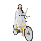 Woman in Colorful Waterproof Long Raincoat on Yellow Bicycle Raincoat by Lemonkid Hat Slipper Raincoat Store