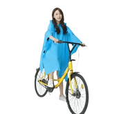 Woman in Colorful Waterproof Long Raincoat on Yellow Bicycle Raincoat by Lemonkid Hat Slipper Raincoat Store