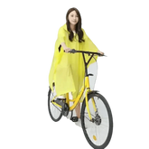 Woman in Colorful Waterproof Long Raincoat on Yellow Bicycle Raincoat by Lemonkid Hat Slipper Raincoat Store
