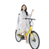 Woman in Colorful Waterproof Long Raincoat on Yellow Bicycle Raincoat by Lemonkid Hat Slipper Raincoat Store