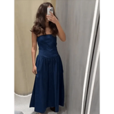 Women Denim V-neck Short Sleeved Long Dress Chic Slim Fit Single Breast Slit Vestidos New High Street Casual Solid Commuter Gown women&