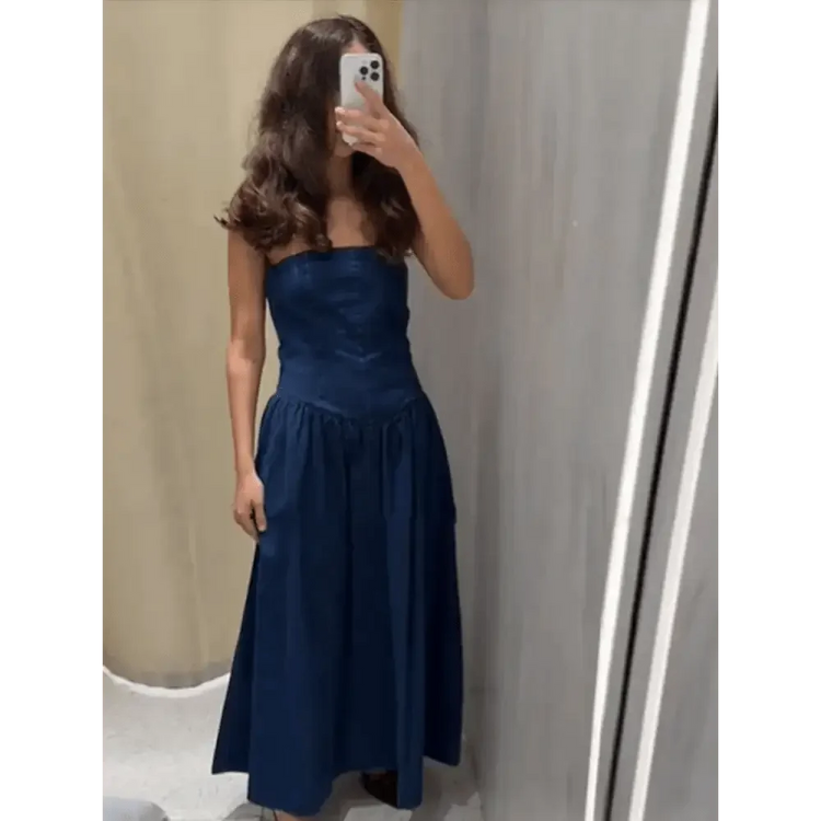 Women Denim V-neck Short Sleeved Long Dress Chic Slim Fit Single Breast Slit Vestidos New High Street Casual Solid Commuter Gown women&